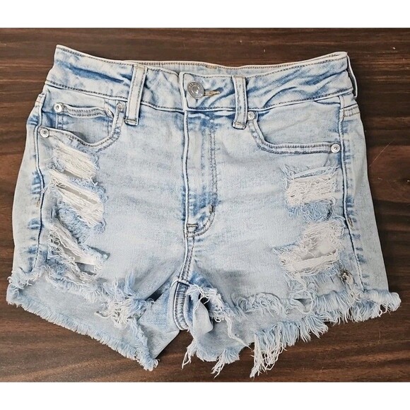 American Eagle Sz 6 Shorts Cut Off Distressed Light Wash Next Level Stretch - Picture 1 of 8